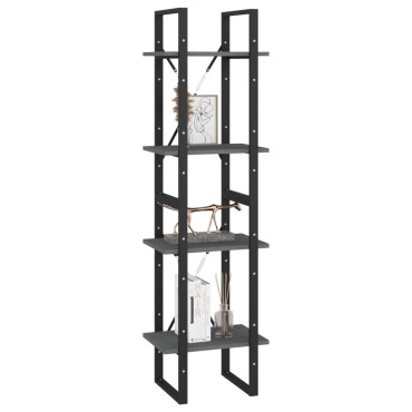 vidaXL Βιβλιοθήκη με 4 Ράφια Γκρι 40x30x140cm από Μασίφ Ξύλο Πεύκου 1 τεμ.