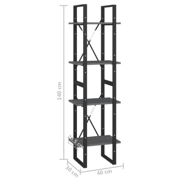vidaXL Βιβλιοθήκη με 4 Ράφια Γκρι 40x30x140cm από Μασίφ Ξύλο Πεύκου 1 τεμ.