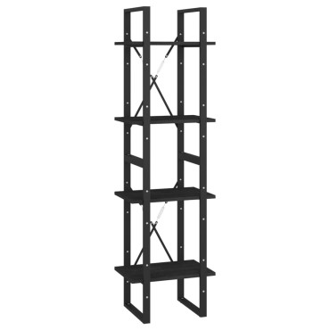 vidaXL Βιβλιοθήκη με 4 Ράφια Μαύρη 40x30x140cm από Μασίφ Ξύλο Πεύκου 1 τεμ.