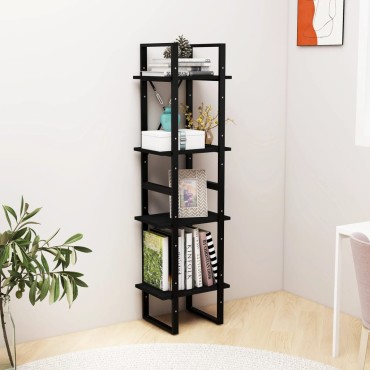 vidaXL Βιβλιοθήκη με 4 Ράφια Μαύρη 40x30x140cm από Μασίφ Ξύλο Πεύκου 1 τεμ.