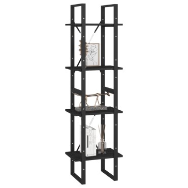 vidaXL Βιβλιοθήκη με 4 Ράφια Μαύρη 40x30x140cm από Μασίφ Ξύλο Πεύκου 1 τεμ.