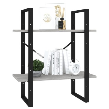vidaXL Βιβλιοθήκη με 2 Ράφια Γκρι Σκυρ. 60x30x70cm Επεξ. Ξύλο 1 τεμ.
