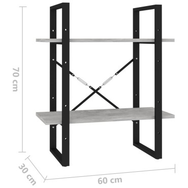 vidaXL Βιβλιοθήκη με 2 Ράφια Γκρι Σκυρ. 60x30x70cm Επεξ. Ξύλο 1 τεμ.