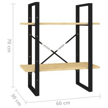 vidaXL Βιβλιοθήκη με 2 Ράφια 60x30x70cm από Μασίφ Ξύλο Πεύκου 1 τεμ.