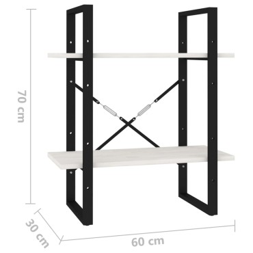 vidaXL Βιβλιοθήκη με 2 Ράφια Λευκή 60x30x70cm από Μασίφ Ξύλο Πεύκου 1 τεμ.