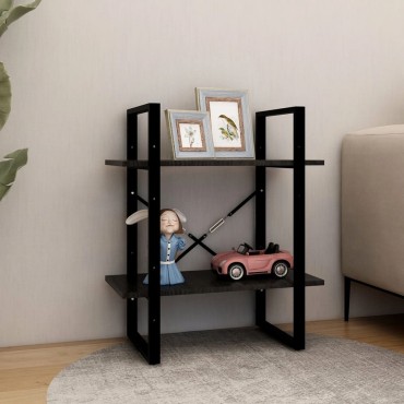 vidaXL Βιβλιοθήκη με 2 Ράφια Μαύρη 60x30x70cm από Μασίφ Ξύλο Πεύκου 1 τεμ.