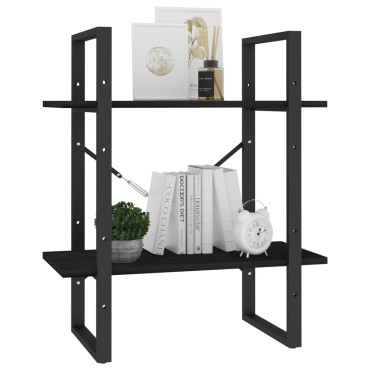 vidaXL Βιβλιοθήκη με 2 Ράφια Μαύρη 60x30x70cm από Μασίφ Ξύλο Πεύκου 1 τεμ.