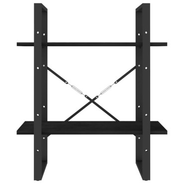 vidaXL Βιβλιοθήκη με 2 Ράφια Μαύρη 60x30x70cm από Μασίφ Ξύλο Πεύκου 1 τεμ.