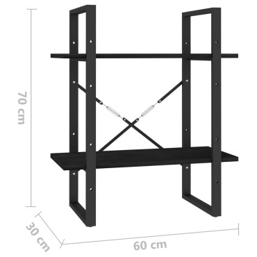 vidaXL Βιβλιοθήκη με 2 Ράφια Μαύρη 60x30x70cm από Μασίφ Ξύλο Πεύκου 1 τεμ.