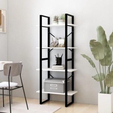 vidaXL Βιβλιοθήκη με 4 Ράφια Λευκή 60x30x140cm από Μασίφ Ξύλο Πεύκου 1 τεμ.