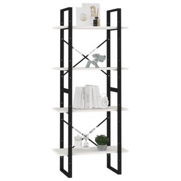 vidaXL Βιβλιοθήκη με 4 Ράφια Λευκή 60x30x140cm από Μασίφ Ξύλο Πεύκου 1 τεμ.