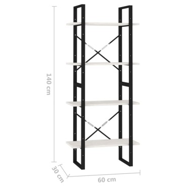 vidaXL Βιβλιοθήκη με 4 Ράφια Λευκή 60x30x140cm από Μασίφ Ξύλο Πεύκου 1 τεμ.