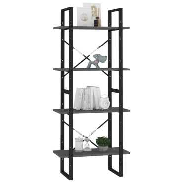 vidaXL Βιβλιοθήκη με 4 Ράφια Γκρι 60x30x140cm από Μασίφ Ξύλο Πεύκου 1 τεμ.