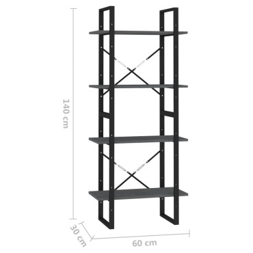 vidaXL Βιβλιοθήκη με 4 Ράφια Γκρι 60x30x140cm από Μασίφ Ξύλο Πεύκου 1 τεμ.