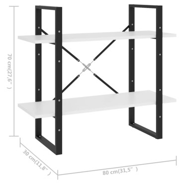 vidaXL Βιβλιοθήκη με 2 Ράφια Λευκή 80x30x70cm από Μοριοσανίδα 1 τεμ.