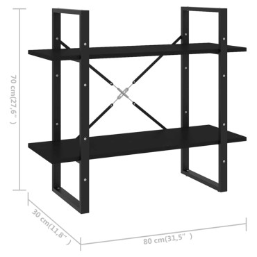 vidaXL Βιβλιοθήκη με 2 Ράφια Μαύρη 80x30x70cm από Μοριοσανίδα 1 τεμ.