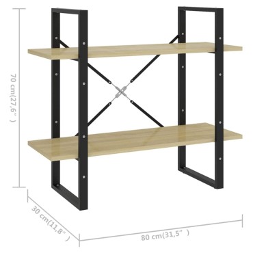 vidaXL Βιβλιοθήκη με 2 Ράφια Sonoma Δρυς 80x30x70cm Επεξ. Ξύλο 1 τεμ.