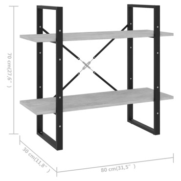 vidaXL Βιβλιοθήκη με 2 Ράφια Γκρι Σκυρ. 80x30x70cm Επεξ. Ξύλο 1 τεμ.