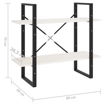 vidaXL Βιβλιοθήκη με 2 Ράφια Λευκή 80x30x70cm από Μασίφ Ξύλο Πεύκου 1 τεμ.