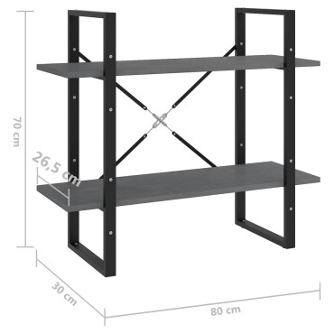 vidaXL Βιβλιοθήκη με 2 Ράφια Γκρι 80x30x70cm Μασίφ Ξύλο Πεύκου 1 τεμ.