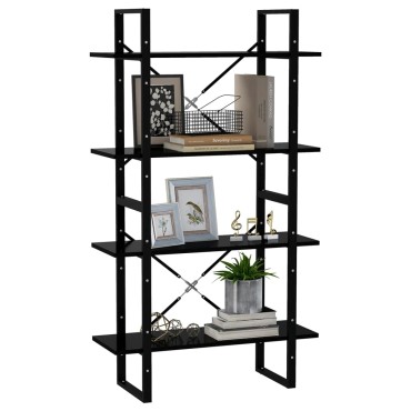 vidaXL Βιβλιοθήκη με 4 Ράφια Μαύρη 80x30x140cm από Επεξ. Ξύλο 1 τεμ.