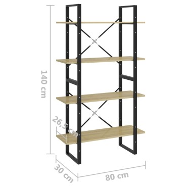 vidaXL Βιβλιοθήκη με 4 Ράφια Sonoma Δρυς 80x30x140cm από Επεξ. Ξύλο 1 τεμ.
