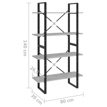 vidaXL Βιβλιοθήκη με 4 Ράφια Γκρι Σκυρ. 80x30x140cm από Επεξ. Ξύλο 1 τεμ.