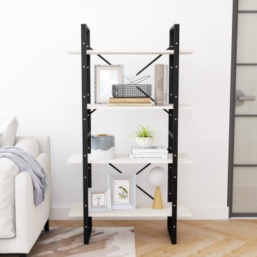 vidaXL Βιβλιοθήκη με 4 Ράφια Λευκή 80x30x140cm Μασίφ Ξύλο Πεύκου 1 τεμ.