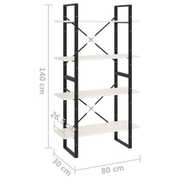 vidaXL Βιβλιοθήκη με 4 Ράφια Λευκή 80x30x140cm Μασίφ Ξύλο Πεύκου 1 τεμ.