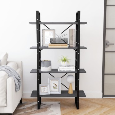 vidaXL Βιβλιοθήκη με 4 Ράφια Γκρι 80x30x140cm Μασίφ Ξύλο Πεύκου 1 τεμ.