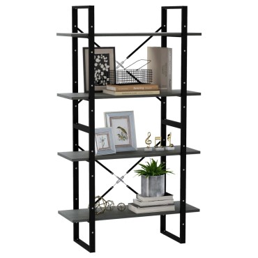 vidaXL Βιβλιοθήκη με 4 Ράφια Γκρι 80x30x140cm Μασίφ Ξύλο Πεύκου 1 τεμ.