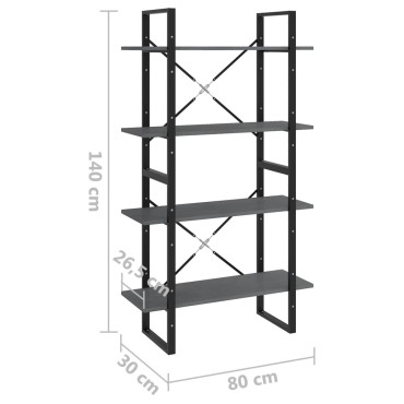 vidaXL Βιβλιοθήκη με 4 Ράφια Γκρι 80x30x140cm Μασίφ Ξύλο Πεύκου 1 τεμ.