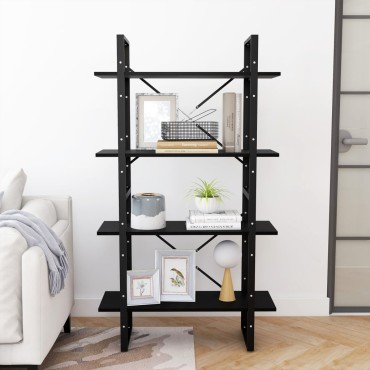 vidaXL Βιβλιοθήκη με 4 Ράφια Μαύρη 80x30x140cm Μασίφ Ξύλο Πεύκου 1 τεμ.