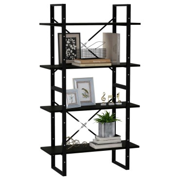 vidaXL Βιβλιοθήκη με 4 Ράφια Μαύρη 80x30x140cm Μασίφ Ξύλο Πεύκου 1 τεμ.