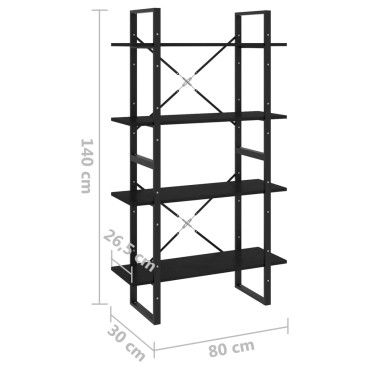 vidaXL Βιβλιοθήκη με 4 Ράφια Μαύρη 80x30x140cm Μασίφ Ξύλο Πεύκου 1 τεμ.