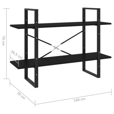 vidaXL Βιβλιοθήκη με 2 Ράφια Μαύρη 100x30x70cm από Επεξ. Ξύλο 1 τεμ.