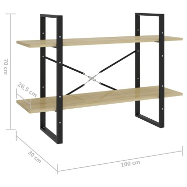 vidaXL Βιβλιοθήκη με 2 Ράφια Sonoma Δρυς 100x30x70cm Επεξ. Ξύλο 1 τεμ.