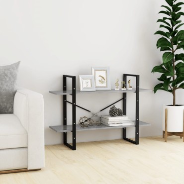 vidaXL Βιβλιοθήκη με 2 Ράφια Γκρι Σκυροδέματος 100x30x70cm Επεξ. Ξύλο 1 τεμ.