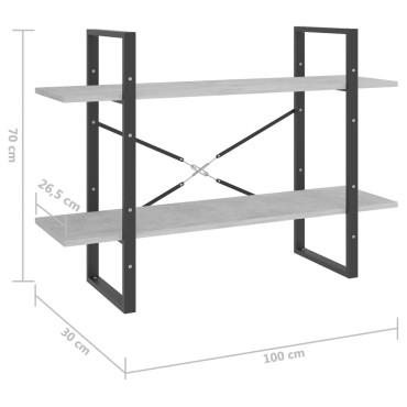 vidaXL Βιβλιοθήκη με 2 Ράφια Γκρι Σκυροδέματος 100x30x70cm Επεξ. Ξύλο 1 τεμ.
