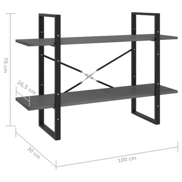 vidaXL Βιβλιοθήκη με 2 Ράφια Γκρι 100x30x70cm από Μασίφ Ξύλο Πεύκου 1 τεμ.