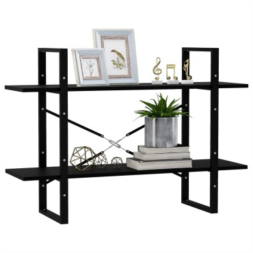 vidaXL Βιβλιοθήκη με 2 Ράφια Μαύρη 100x30x70cm από Μασίφ Ξύλο Πεύκου 1 τεμ.