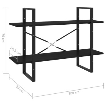 vidaXL Βιβλιοθήκη με 2 Ράφια Μαύρη 100x30x70cm από Μασίφ Ξύλο Πεύκου 1 τεμ.