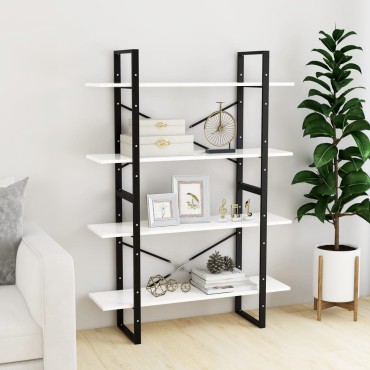 vidaXL Βιβλιοθήκη με 4 Ράφια Λευκή 100x30x140cm από Επεξ. Ξύλο 1 τεμ.