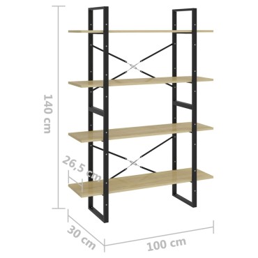 vidaXL Βιβλιοθήκη με 4 Ράφια Sonoma Δρυς 100x30x140cm από Επεξ. Ξύλο 1 τεμ.