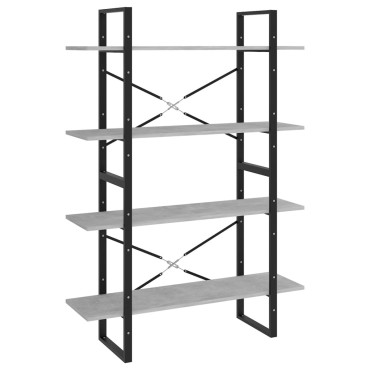 vidaXL Βιβλιοθήκη με 4 Ράφια Γκρι Σκυροδέμ. 100x30x140cm Επεξ. Ξύλο 1 τεμ.