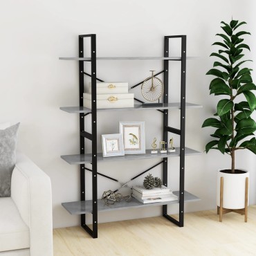 vidaXL Βιβλιοθήκη με 4 Ράφια Γκρι Σκυροδέμ. 100x30x140cm Επεξ. Ξύλο 1 τεμ.