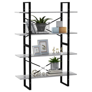 vidaXL Βιβλιοθήκη με 4 Ράφια Γκρι Σκυροδέμ. 100x30x140cm Επεξ. Ξύλο 1 τεμ.