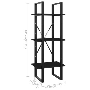 vidaXL Βιβλιοθήκη με 3 Ράφια Μαύρη 40x30x105cm από Επεξ. Ξύλο 1 τεμ.