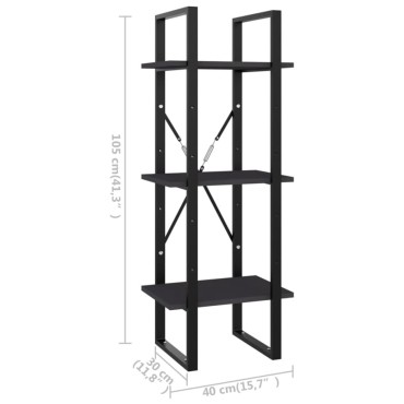 vidaXL Βιβλιοθήκη με 3 Ράφια Γκρι 40x30x105cm από Επεξ. Ξύλο 1 τεμ.