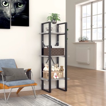 vidaXL Βιβλιοθήκη με 3 Ράφια Γκρι Σκυροδέματος 40x30x105cm Επεξ. Ξύλο 1 τεμ.